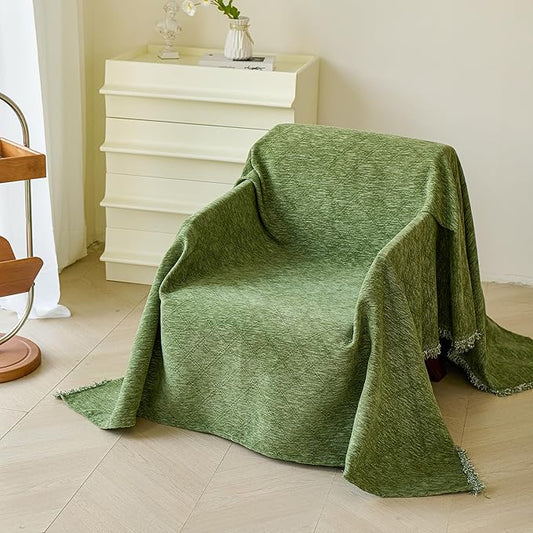 VANJOROY Green Couch Chair Cover, Armchair for 1 Cushion Couch, Washable Chenille Sofa Cover Protector Soft Sofa Slipcovers for Pets Dog with Tassel,71"x 91" by CHOOSEVANJOROYENJOYAMORECOMFORTABLEFEELING