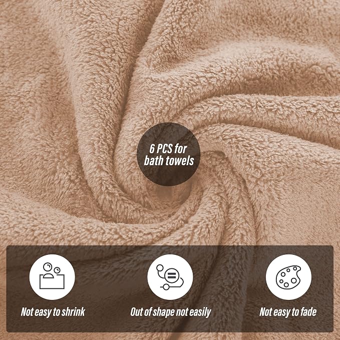 MOONQUEEN 6 Pack Premium Bath Towel Set - Quick Drying - Microfiber Coral Velvet Highly Absorbent Towels - Multipurpose Use as Bath Fitness, Bathroom, Shower, Sports, Yoga Towel (Brown) - Image 4