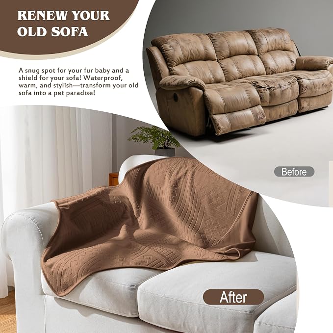 Waterproof Recliner Chair Cover - Washable Double-Sided Velvet and Pattern Reversible Cover for Couch, Bed, Sofa Protection for Dogs, 30x40in/Brown - Image 3
