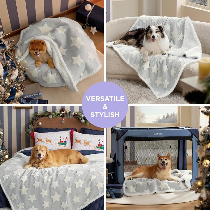 LE SURE Waterproof Dog Blankets for Medium Dogs Cute 3D Jacquard,30x40 | Puppy Blanket for Cat Aesthetic Gift, Warm Soft Sherpa Throw Washable, Reversible Pet Couch Protector, Galaxy Grey - Image 5