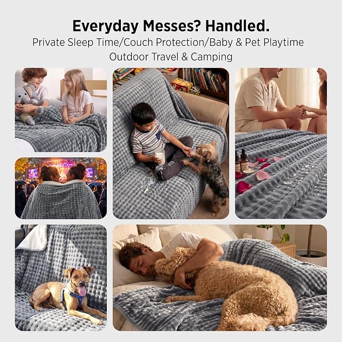 Bedsure Bubble Waterproof Blanket for Couch - Soft Fleece Reversible Dog Blankets for Small Dogs, Waterproof Couch Sofa Cover Bed Protector, Grey/White, Baby Size 30x40 inches - Image 4