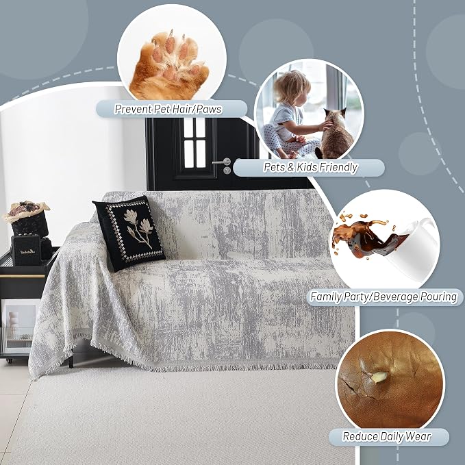MYSKY HOME Sectional Couch Cover Sofa Covers for Sectional Sofa L Shape Chenille Couch Protector Grey Geometric for Dogs Pets Couch Throw Cover Washable Durable for Home Decor, 71" X118" - Image 3
