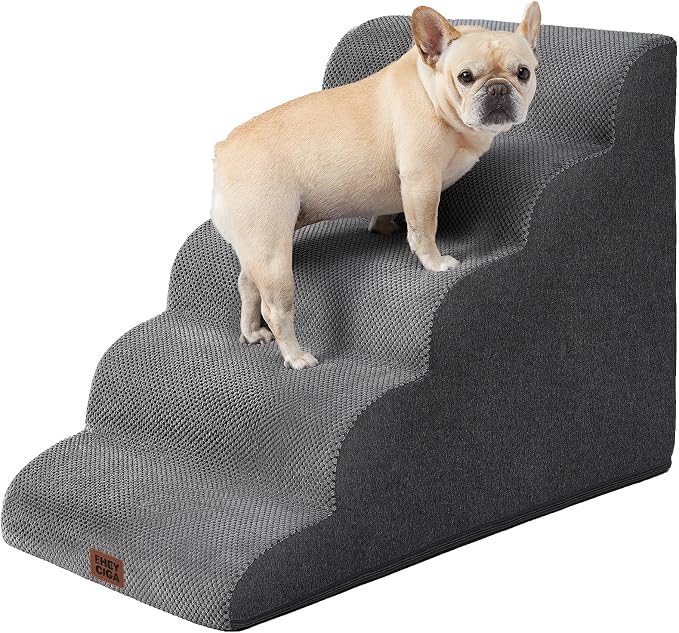 EHEYCIGA Curved Dog Stairs Ramp for High Beds, 5-Step Extra Wide Dog Steps for Small Dogs and Cats, Pet Stairs for High Bed Climbing, Non-Slip Balanced Pet Step Indoor, Grey - Image 9