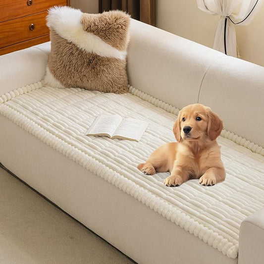 MYSKY HOME Couch Covers for Sofa, L Shaped Couch Cover, Couch Cover for Dogs, Sofa Covers for Pets Washable, Non Slip Sofa Slipcovers, Leather Sofa Cover Loveseat Couch Covers, Cream, 27.6" x 59" by MYSKYHOME