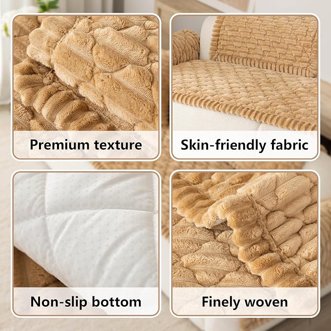 Luxury Fuzzy Pet Couch Cover for Dogs,Washable Sofa Cover, Non-Slip Sofa Protector for 3 Cushion Couch, Thick Plush Furniture Cover, Elegant Pet-Friendly Home Décor(Khaki,28"x71") - Image 6