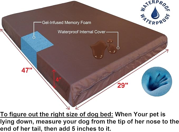Dogbed4less XL Orthopedic Memory Foam Dog Bed with Machine Washable Cover, Waterproof Lining for Medium to Large Pet, 47X29X4 Pad Fit 48X30 Crate - Image 3