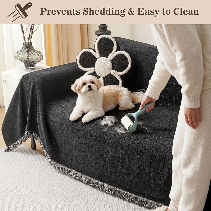 MEETSKY Washable Sofa Cover Black Sectional Couch Covers for 2 Cushion Couch Sofa Thick Universal Chenille Sofa Covers with Tassel Furniture Protector for Dogs, 71"x 102" - Image 7