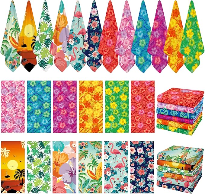 12 Pack Microfiber Beach Towel Set 32x71 Oversized Extra Large Swim Pool Towel Soft Fiber Beach Towels Set for Summer Travel Spa Swim Pool Accessories Vacation Essential Gift(Hawaii Tropical) by Unknown
