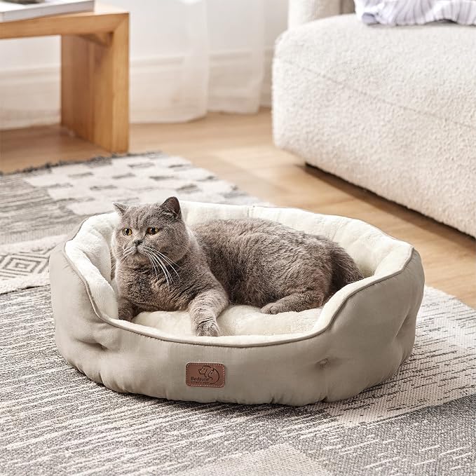 Bedsure Small Dog Bed Washable,Round Cat Beds for Indoor Cats,25in Camel | Soft Plush Pet Bed,Dog Beds for Small Dogs for Puppy and Kittens,Anti-Slip Bottom,Easy to Clean - Image 2
