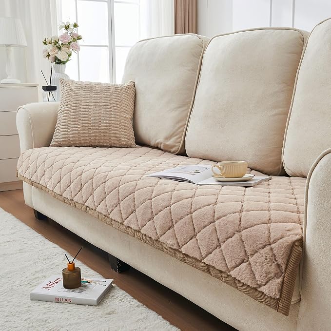 beeweed Couch Covers for Sofa, Couch Covers for Dogs Washable, Non Slip Plush Sofa Slipcovers, Couch Furniture Protector Pet Friendly, Diamond Pattern, Khaki, 27.6” x 82.7” by beeweed