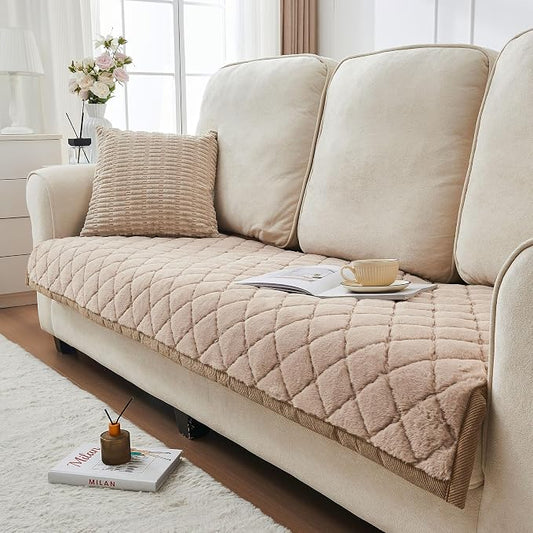 beeweed Couch Covers for Sofa, Couch Covers for Dogs Washable, Non Slip Plush Sofa Slipcovers, Couch Furniture Protector Pet Friendly, Diamond Pattern, Khaki, 27.6” x 82.7” by beeweed