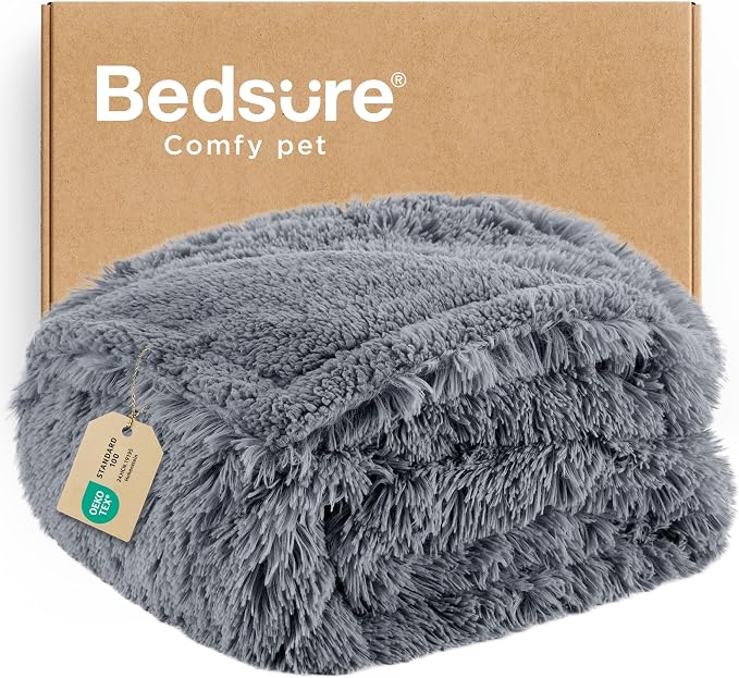 Bedsure Waterproof Dog Blankets for Medium Dogs, Fluffy Faux Fur, 40x50 | Plush Fuzzy Reversible Pet Blankets for Couch and Dog Bed,Soft Calming Throw Cat Blanket Washable, Dog Gift, Grey by Unknown