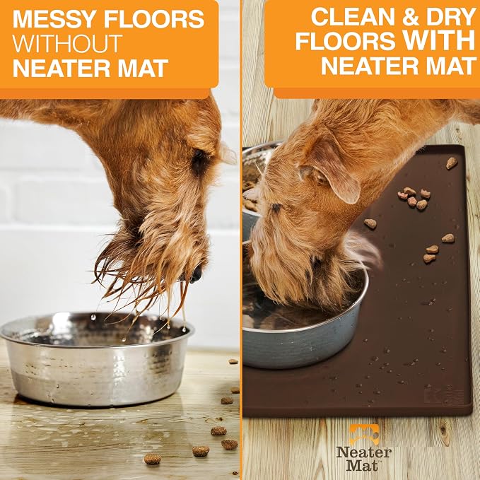 Neater Pet Brands Neater Mat Pet Mats for Food and Water, Cat & Dog Bowl Mat Waterproof Silicone, Feeding Tray, Dog Food Mats for Floors, Placemat w/Raised Edge for Under Bowls, 32" x 24", Brown - Image 5