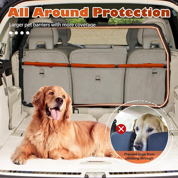 Dog Barrier for Car 50" Wide SUV Divider for Seats & Cargo Area | Durable Escape-proof See-Through Net Mesh Pet Car Barrier Foldable Gate Divider for Trucks, Large SUV & Mid-Sized Vehicles - Image 2