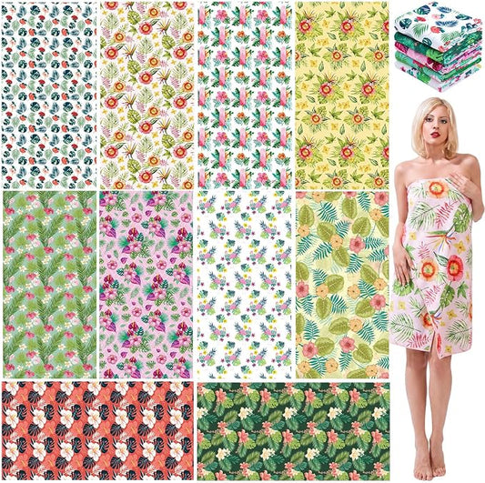 FuWeave 10 Pack Microfiber Beach Towel 28 x 55 Inch Oversized Large Thin Beach Towels for Pool Camping, Sand Free Lightweight Blanket for Women Adults Travel Swimming Sport (Tropical Floral) by FuWeave