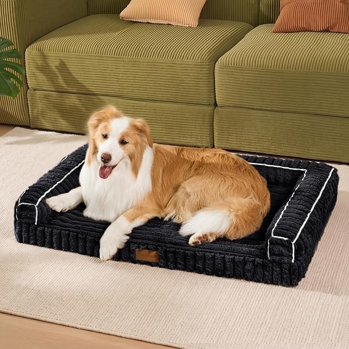 Orthopedic Calming Large Dog Bed Pet Sofa Bed 42''X28'' Black | 3-Sided Pet Couch Large Sized Dog, Soft Egg-Crate Foam Dog Mat, Waterproof Removable Washable Cover, Nonskid Bottom Cat Bed - Image 2