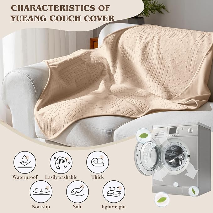 Waterproof Recliner Chair Cover - Washable Double-Sided Velvet and Pattern Reversible Cover for Couch, Sofa Protection for Dogs,30x40in/Khaki - Image 7