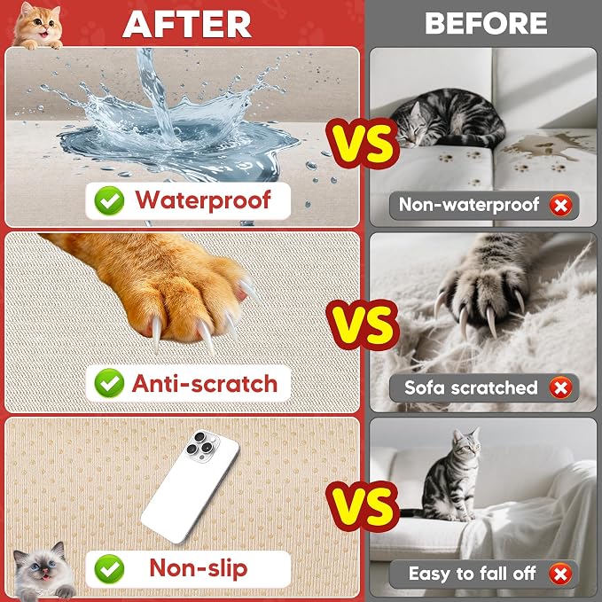 Loiion Cat Scratch Proof Furniture Protector Waterproof Sofa Cover 150"x91" | Pet-Friendly Couch Protector, Anti-Scratch & Anti-Slip Sofa Cover For Cats Dogs Kids, Machine Washable - Image 6
