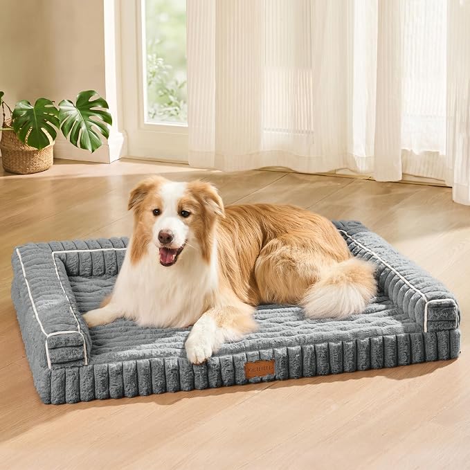 Orthopedic Calming Large Dog Bed Pet Sofa Bed 48''X30''Sage Grey | 3-Sided Pet Couch Large Sized Dog, Soft Egg-Crate Foam Dog Mat, Waterproof Removable Washable Cover, Nonskid Bottom Cat Bed by Unknown