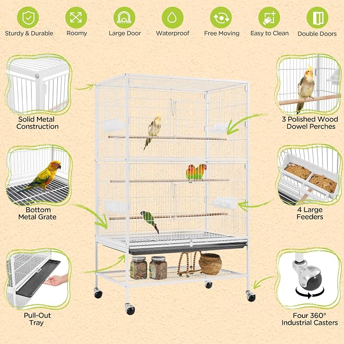 Yaheetech 52inch Bird Cage Extra Large Parakeet Parrot Cage for Lovebird Cockatiel Conure Finch with Rolling Stand White - Image 5