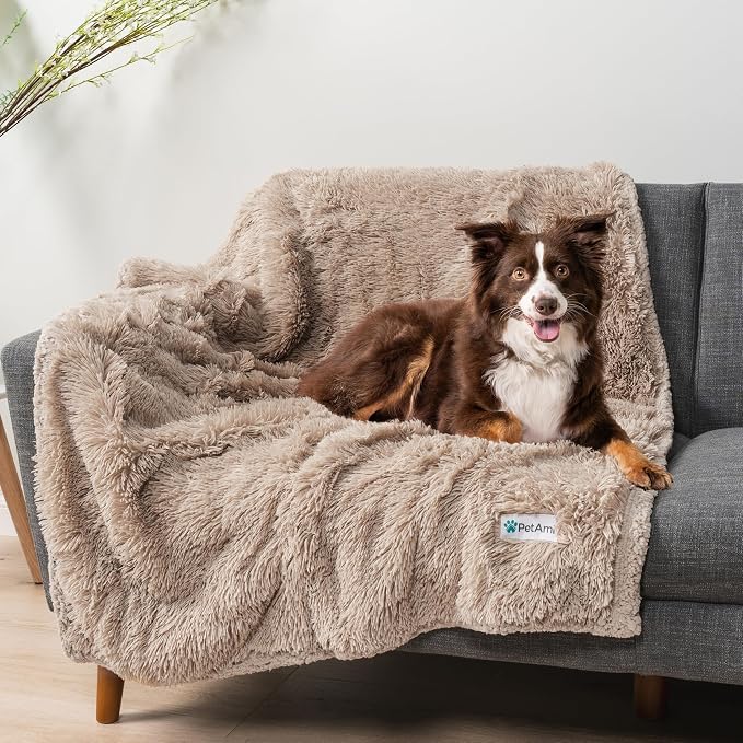 PetAmi Waterproof Dog Blanket for Couch, Queen Bed & Furniture,Reversible Sherpa & Faux Fur Pet Blanket, Leakproof Throw for Large Dog Cat, Washable Soft Calming Sofa Protector (90x90 Taupe) - Image 7