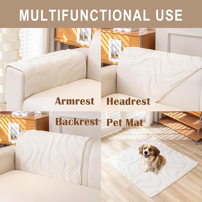 Couch Cover for Dogs, Velvet Fleece Non-Slip Sofa Covers Washable | Sofa Slipcovers for 3 Cushion Couch, Furniture Protector for Pet, L Shaped Sectional Couch Cover Wavy White, 36"X71" (1 Pcs) - Image 3