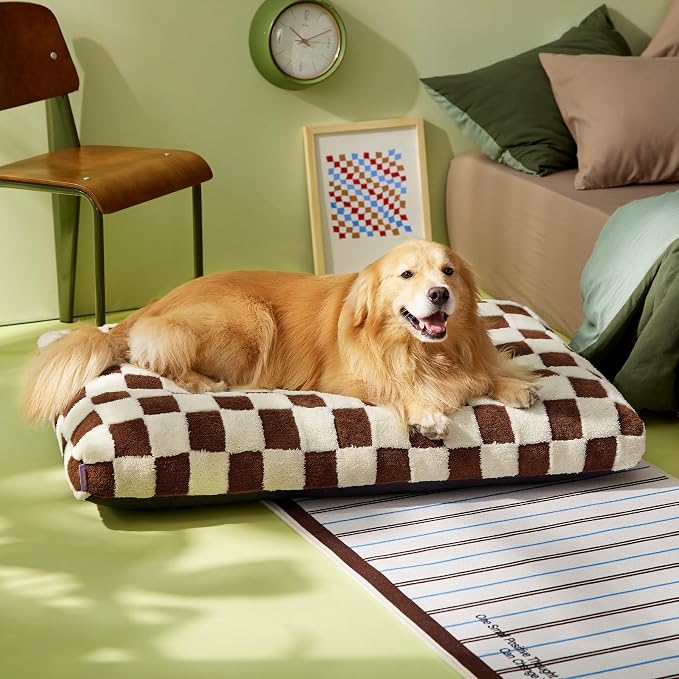LE SURE Cute Aesthetic XL Dog Bed, Jacquard Thick Pet Pillow，44x32 | Shredded Chopped Foam,Modern Plush Crate Cushion Gift for Extra Large Dog, Waterproof Washable Cover, Anti Slip Bottom, Brown - Image 6