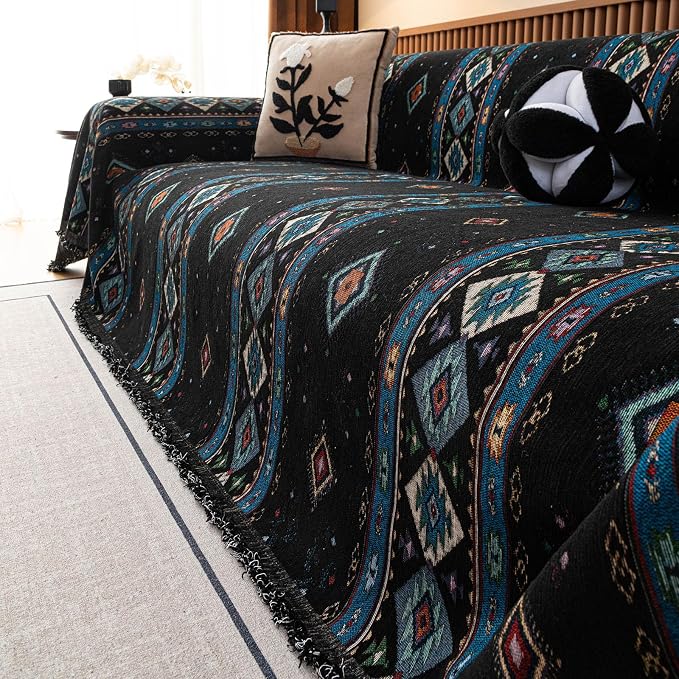 ROOMLIFE Couch Cover 3 Cushion Sofa, Washable Non Slip Furniture Sofa Protector Cover, Soft Chenille Sofa Slipcovers Sectional L Shape Dogs Couch Cover Throw Blanket with Tassels 71''X118'' - Image 9