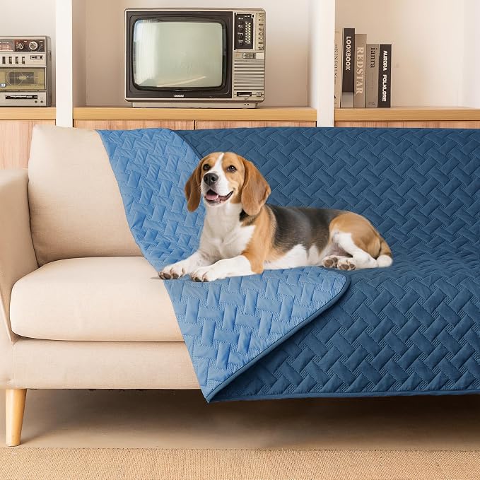 gogobunny 100% Double Sided Waterproof Dog Blanket Soft Pet Bed Cover Reversible Protect Furniture Couch Sofa Car for Puppy Cat Kids (Dark Blue/Light Blue, 82x120 Inch (Pack of 1)) by gogobunny