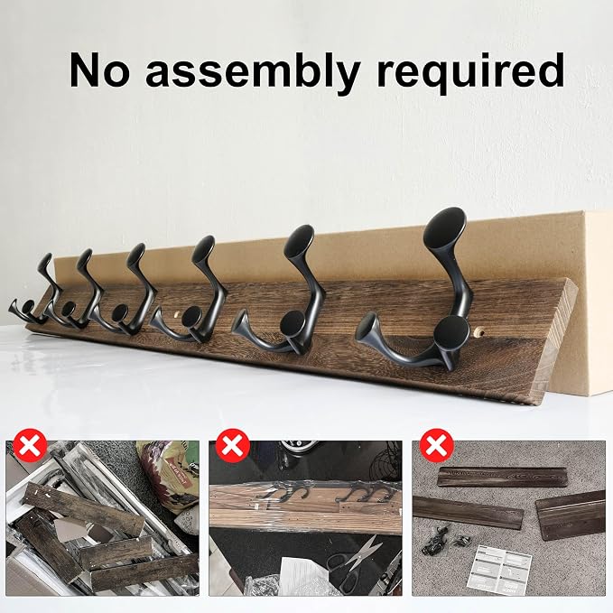 SKOLOO 36-Inch Wood Burnt Coat Rack Wall Mount with 6 Triple Hooks - Ideal for Family Entrances, Classrooms, and Pet Supplies Storage - Perfect Coat Hooks for Wall, Pack of 2 - Image 4