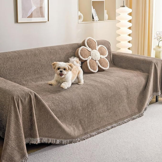 MEETSKY Couch Cover for 3 Cushion Couch Sofa, Sectional Couch Covers Washable for Dogs Pets Furniture Protector Chenille Oversized Sofa Covers Love Seat Covers, 91" x 118", Sand by MEETSKY