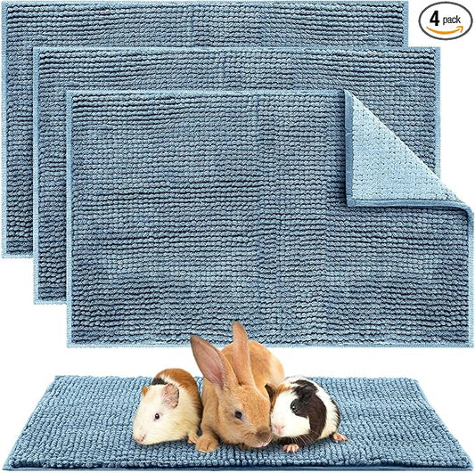 Amylove 4 Pcs Guinea Pig Cage Liner 16 x 24 Inch Washable Chenille Pee Pads Pet Dog Cat Bedding Training Mat Reusable for Small Animals Puppy Bunny Hamster Chinchilla by Amylove