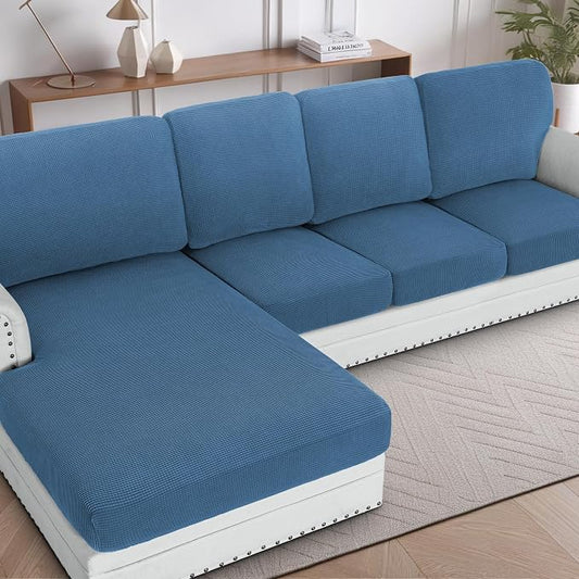 H.VERSAILTEX Sectional Couch Covers 4 Pieces Sofa Seat Cushion Covers L Shape Separate Cushion Couch Chaise Cover for Both Left/Right Sectional Couch (Seat Only: 1 Chaise + 3 Sofa, Dusty Blue) by HVERSAILTEX
