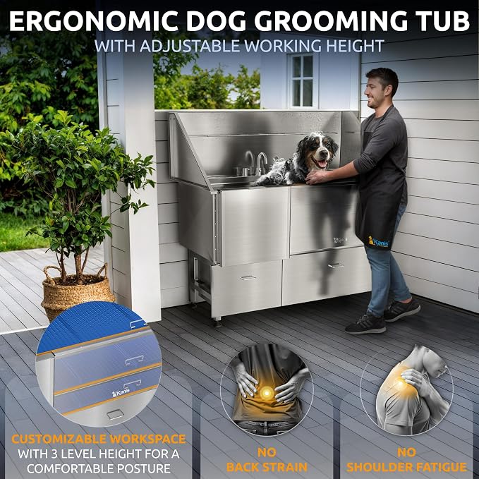 KANIS Professional Dog Washing Station 304 Stainless Steel Pet Wash Sink | Grooming Bathtub w/Shower, Floor Grates and Storage for Large, Medium & Small Pets - Image 5
