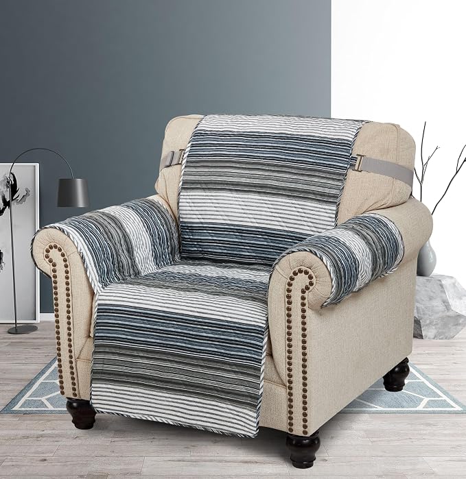 Brilliant Sunshine Multi Grey Stripes Couch Armchair Cover, 23" seat | Non Slip Sofa Cover, Quilted Furniture Protector, Washable Chair Slipcover for Pets, Dogs & Cats by BrilliantSunshine