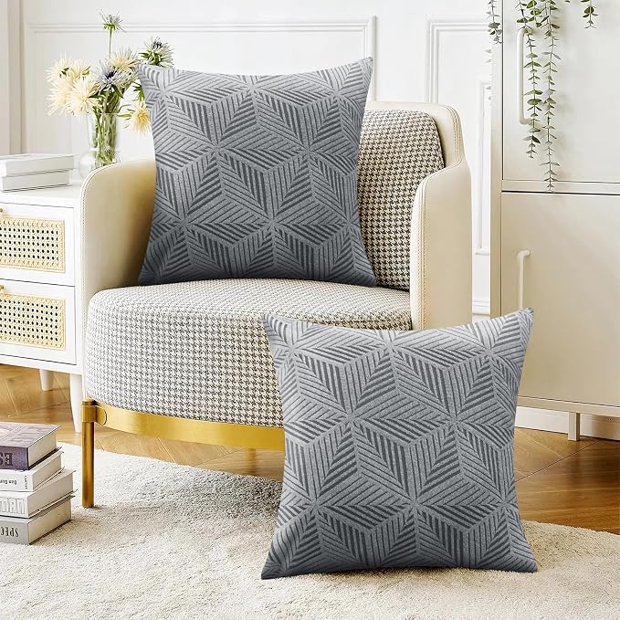 YEMYHOM Pack of 2 Throw Pillow Covers 18 x 18 Inch High Stretch Jacquard Pillowcase for Couch Sofa Living Room Home Decor, Light Gray - Image 2