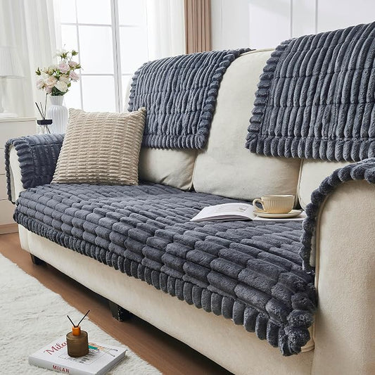 beeweed Couch Covers for Sofa, Couch Covers for Dogs Washable, Non Slip Plush Sofa Slipcovers, Couch Furniture Protector Pet Friendly, Dark Grey, 27.6” x 70.9” by beeweed