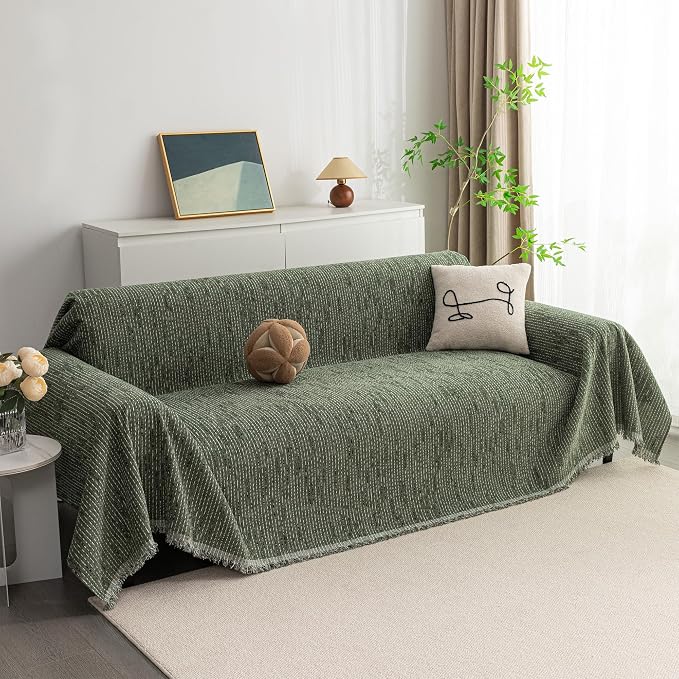 MYSKY HOME Couch Covers for 3 Cushion Couch Sofa, Sectional Couch Cover L Shape Chenille Couch Cushion Covers for Pets, Furniture Protector Cover for Dogs, Kids, 91"X150", Moss Green by MYSKYHOME