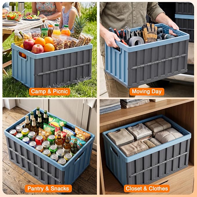 Citylife 64L Collapsible Storage Bins with Lids Plastic Storage Containers for Organizing Stackable Storage Box Large Heavy Duty Utility Crates, 2 Packs - Image 8