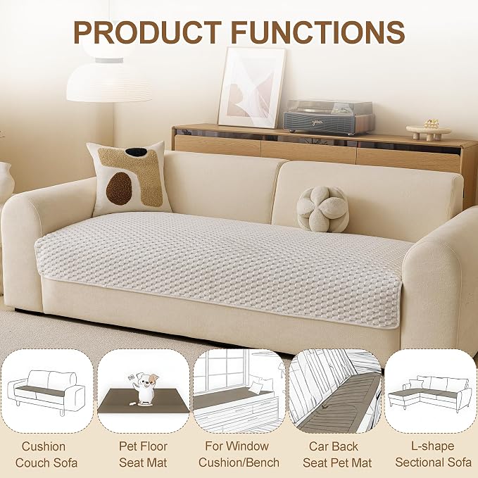 Waterproof Couch Covers for Dogs Washable, Pet sectional Sofa Cover | Non Slip Fuzzy Couch Slipcovers for 3 Cushion, Furniture Protector,Scratch Resistant Couch Covers for Sofa (Cream,35"x 83") - Image 7