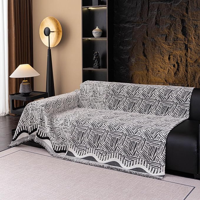 ROOMLIFE Couch Cover 3 Cushion Sofa, Washable Non Slip Furniture Sofa Protector Cover, Soft Chenille Sofa Slipcovers Sectional L Shape Dogs Couch Cover Throw Blanket with Tassels 71''X118'' - Image 9