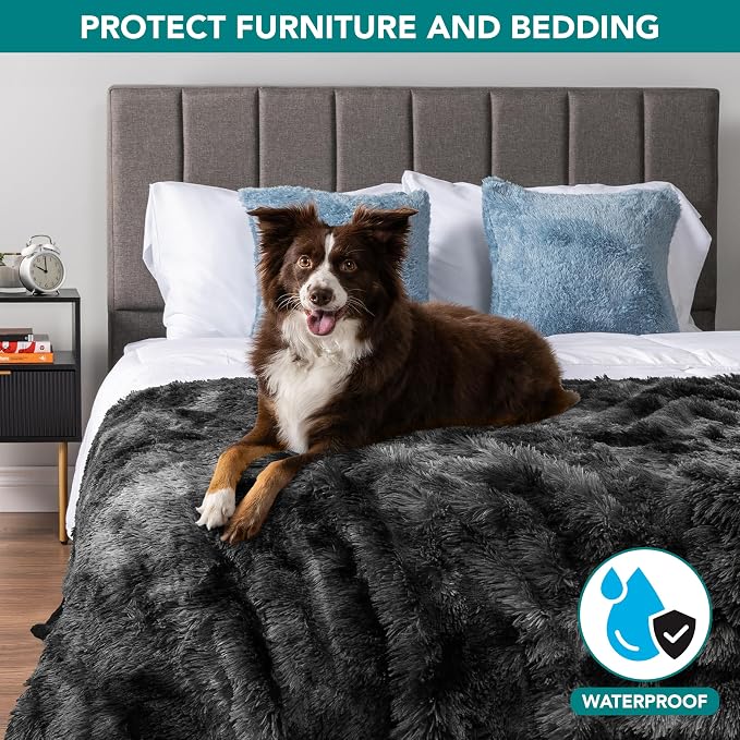 PetAmi Waterproof Dog Blanket for Couch, Queen Bed & Furniture,Reversible Sherpa & Faux Fur Pet Blanket, Leakproof Throw for Large Dog Cat, Washable Soft Calming Protector (90x90, Tie-Dye Black) - Image 2