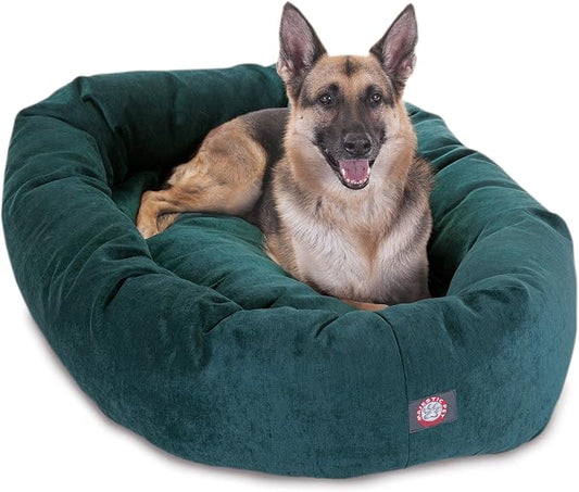 Majestic Pet 52-Inch Calming Donut Dog Bed – XL Washable Round Pet Bed with Micro Velvet – Orthopedic Spine Support for Head & Neck – Soft Fluffy Cuddler for Extra Large Dogs, 52x35x11, Marine by MajesticPet