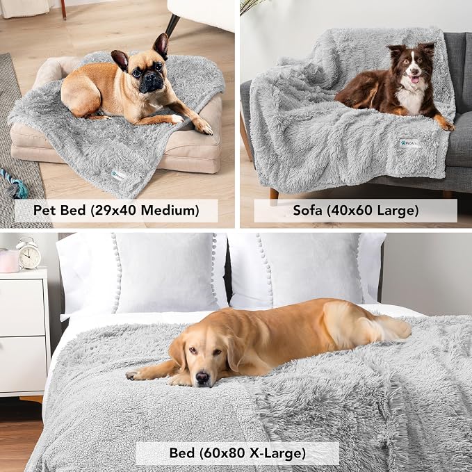 PetAmi Waterproof Dog Blanket for Couch, Bed & Furniture,Reversible Sherpa & Faux Fur Pet Blanket, Leakproof Pet Blanket for Large Dog Cat, Washable Soft Calming Protector Throw (60x80, Light Gray) - Image 4