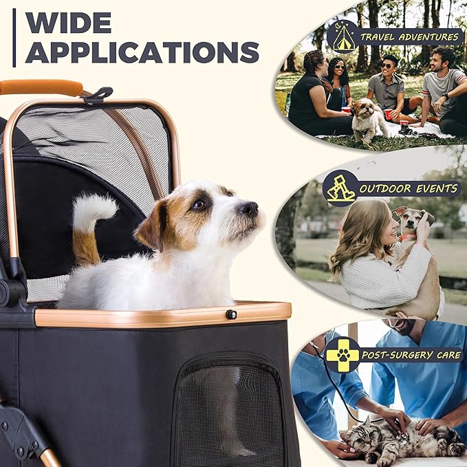 Pet Stroller for Small Dogs, Lightweight Small Dog Stroller for Dogs Cats with 6 Shock Absorption System, Detachable Carrier Suitable for Car Seat & Hand Carry, Safe Outings, Black