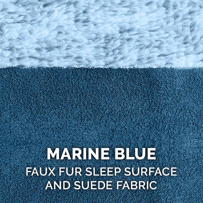 Furhaven Orthopedic Dog Bed for Large/Medium Dogs w/ Removable Bolsters & Washable Cover, For Dogs Up to 55 lbs - Two-Tone Plush Faux Fur & Suede L Shaped Chaise - Marine Blue, Large - Image 7