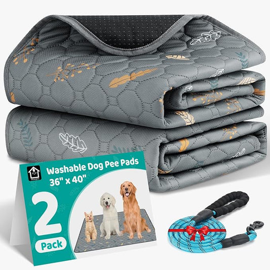 2 Pack 36"x40" Washable Pee Pads for Dogs, Reusable & Absorbent | Large reusable dog pads with leakproof non-slip backing, highly absorbent for crates, playpens, beds and potty training. by HOMAGICO