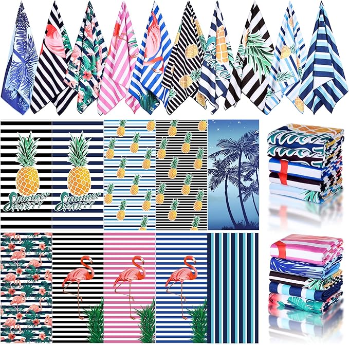 EBOOT 10 Pack Oversized Beach Towel Set Extra Large Pool Towels Microfiber Quick Dry Swim Blanket for Adult Women Men Face Hand Body Bath Travel Pool(Novel Color,36 x 72 Inch,Flamingo) by eBoot