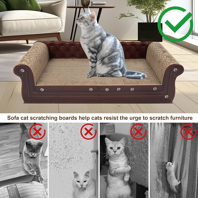 COOZMENT Scratching Sofa, Couch Shaped Thick Scratching Cardboard, Lounge Bed for Indoor Rest&Play, Sofa Scratcher Pad (Brown, 27.6" L X 12.2" W X 7.4" H) - Image 3