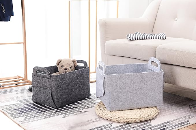 Minoisome Storage Basket Felt Storage Bin Collapsible& Convenient Box Organizer with Carry Handles for Office Bedroom Closet Babies Nursery Toys Laundry (Grey, 13.8inch（L）×9.5inch（W）×8.3inch（H）) - Image 4